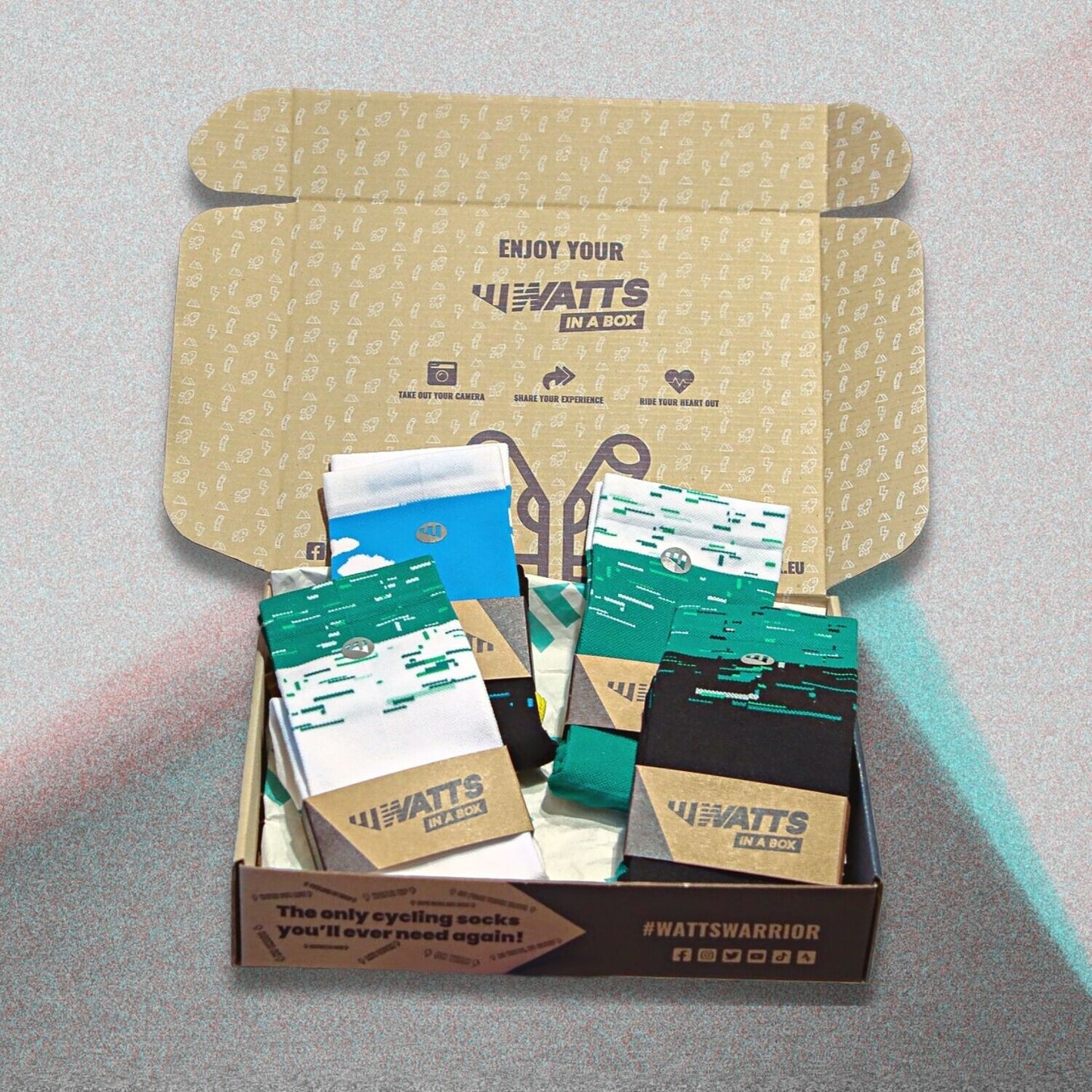 Offline cycling socks bundle showing 4 designs for the unplugged rider